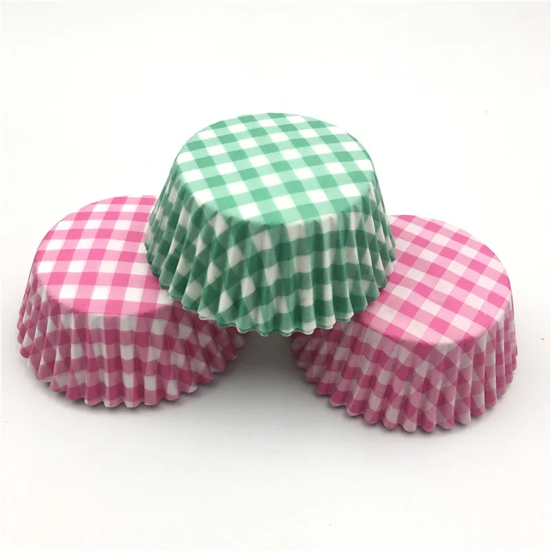 100Pcs/Lot Pink Green Plaid Cupcake Paper Liner Baking Muffin Cupcake Mold Cups Cake Decorating Tools Cupcake Box Set