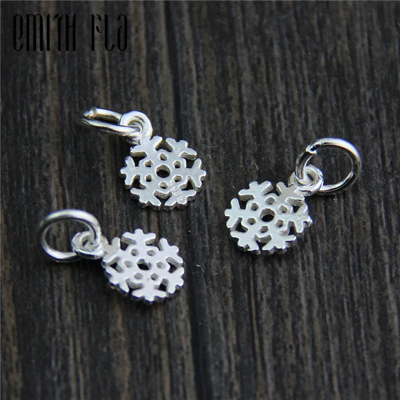 Emith Fla 100% 925 Sterling Silver Snowflake Charm Pendants Fit European Bracelet & Necklace DIY Small Pendant Jewelry Making