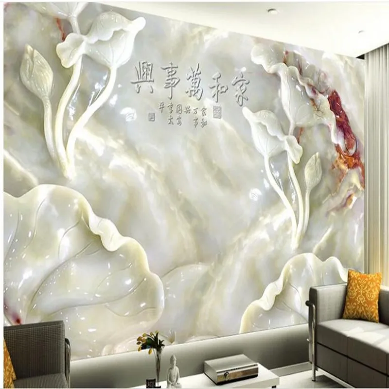 

wellyu Custom large-scale murals of high-definition jade carving lotus home and all things frescoes backdrop wall wallpaper