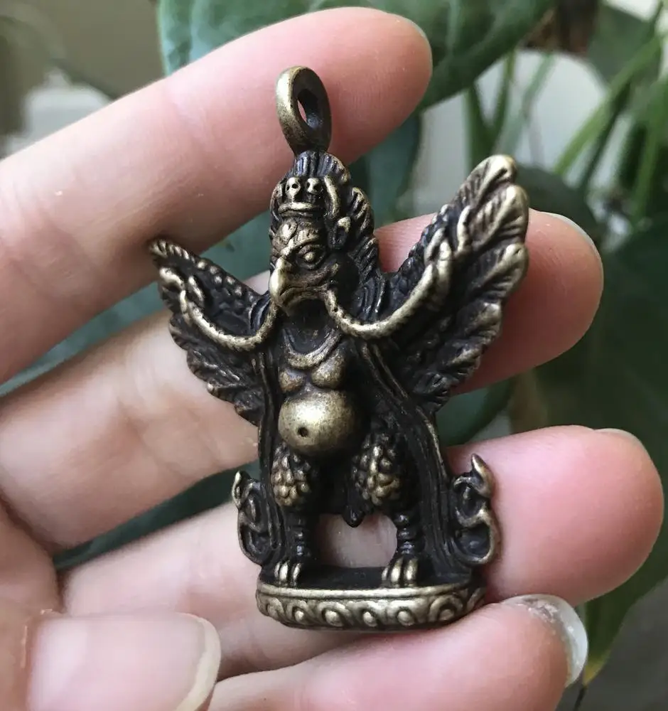 Tibet Buddhism Classy Old Copper Garuda Dhwaja Bird Amulet Pendant Necklace