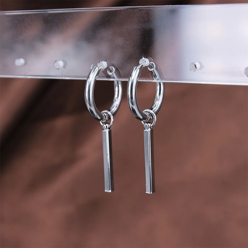 New Stainless steel Short Stick Long Chain Tassel Earring Punk Men Women Piercing Asymmetry Earrings Hip hop Street Pop Jewelry