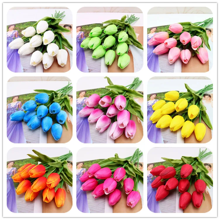 

10 Pcs tulip bulbs latex Tulips flower Artificial Bouquet Fake flower bridal bouquet decorate flowers for wedding length 34cm