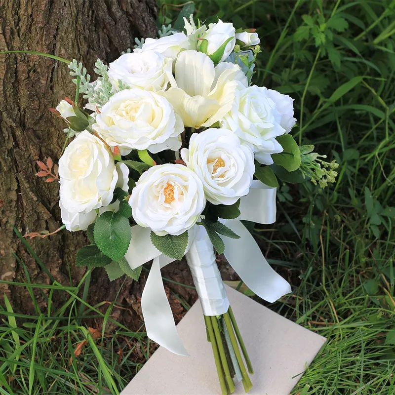 Artificial white Wedding Bouquets Hand made Flower  Bridesmaid  Bridal Wedding Bouquet de mariage