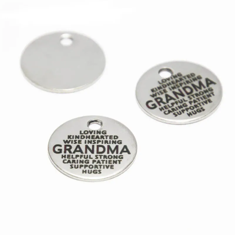 10pcs/lot Loving kindhearted wise inspiring charm stainless steel Grandma Word Collage charm pendant 20mm