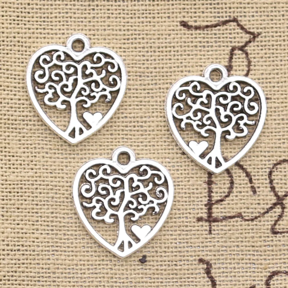 15pcs Charms Heart Life Tree 17x19mm Antique Bronze Silver Color Plated Pendants Making DIY Handmade Tibetan Finding Jewelry