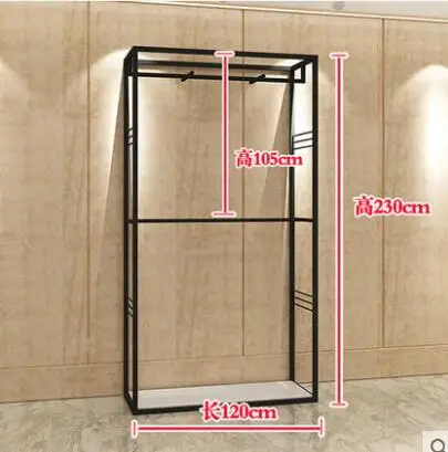 Iron solid wood double-layer Textile Gondola clothing store rack display rack floor-to-floor combination front side rack women's