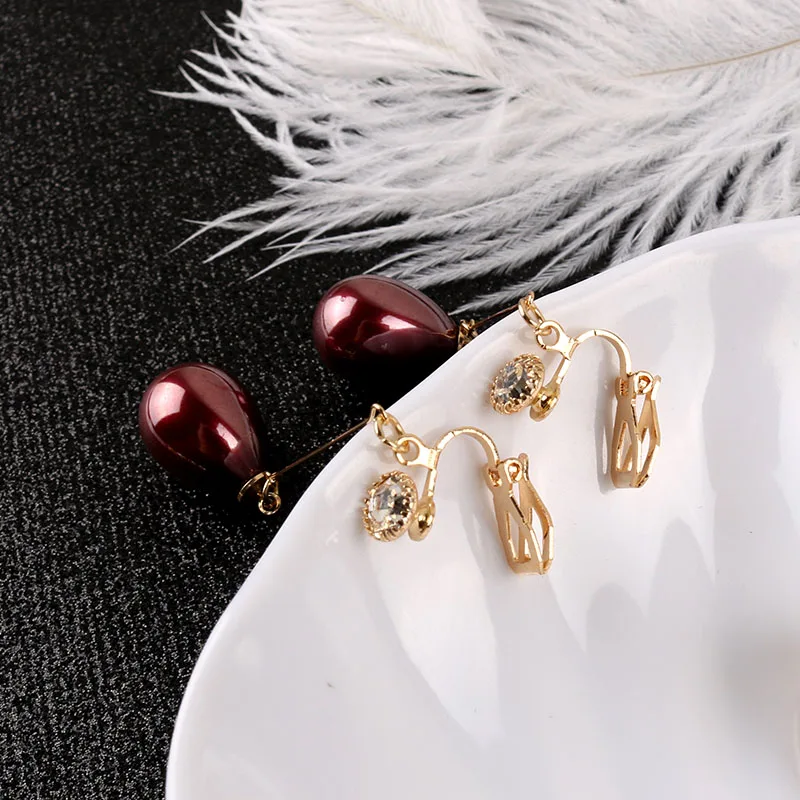 New Arrival High Quality Resin WaterDrop Clip On Earrings no Hole Luxury For Women Girl Porm Party Ear Clip Fashion Jewelry