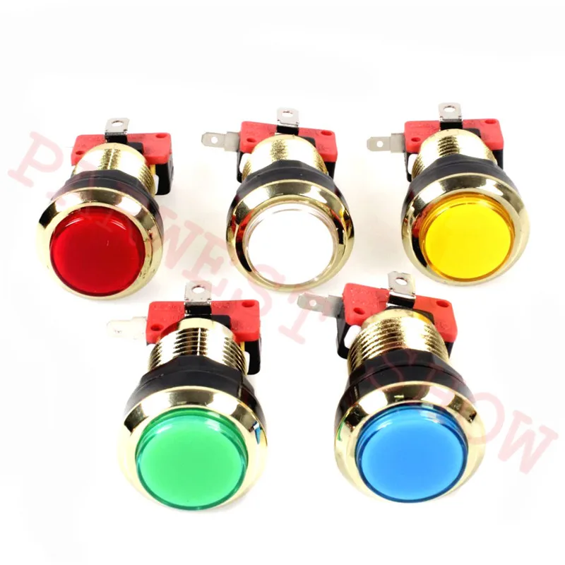 

New arrival 20PCS chrome plated Gold color Plated illuminated 12v LED Arcade Push Button with microswitch 5 colors Choice