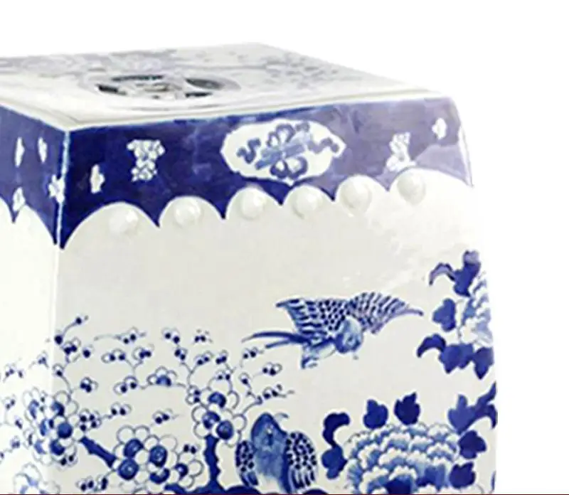 Jingdezhen Ceramics stool Chinese Hand Painted Blue And White Antique Four Square Toilet bird pattern Porcelain ceramic Stools