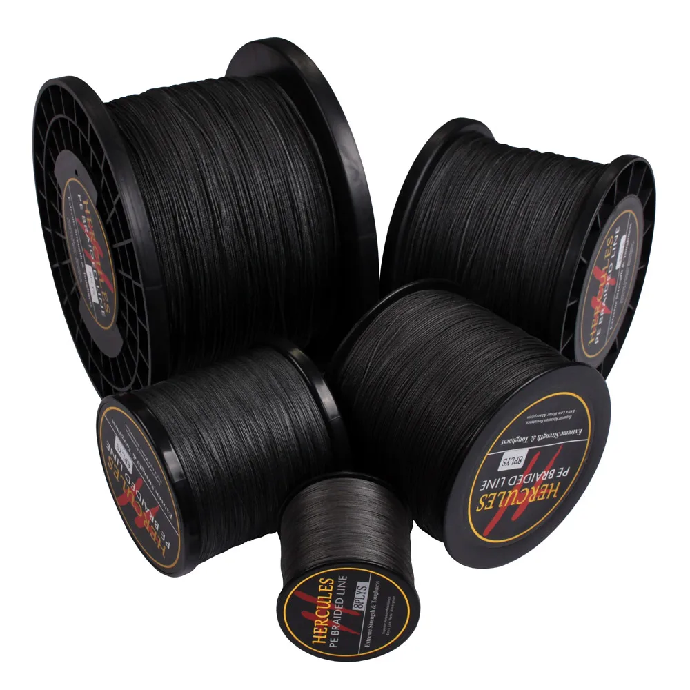 Hercules Braided Fishing Line Sea Saltwater Fishing 8 Strands Black 100M 300M 500M 1000M 1500M 2000M 100% PE Super Strong Cord
