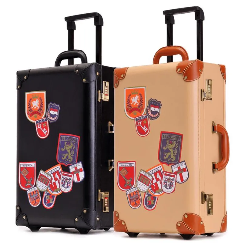 Luggage bag woman vintage 4 wheels trolley case travel business  retro korea fashion pu suitcase bags 2024 inch girl box handbag