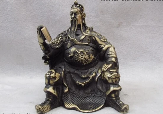 song voge gem S0268 Old Classic Bronze Copper famous Seat Dragon Guan Gong warrior Read Book Statue