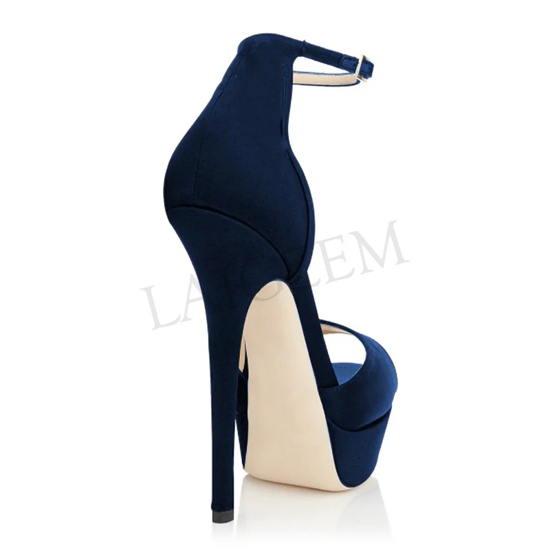 LAIGZEM SEXY Women Sandals Ankle Strap Heels Stiletto Heel Platform Party Summer Sandalia Shoes Ladies Woman Large Size 34-52