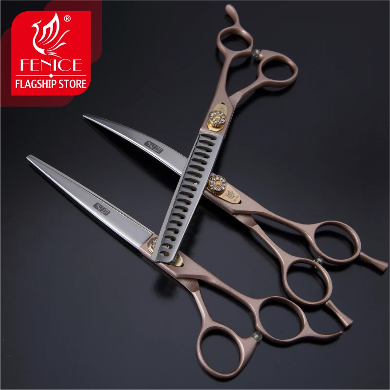 Fenice 7.0/7.5/8.0 Professional Dog Grooming Scissors Cutting Straight Curved Thinning Shears Set Kit Pets Tools for Pomeranian