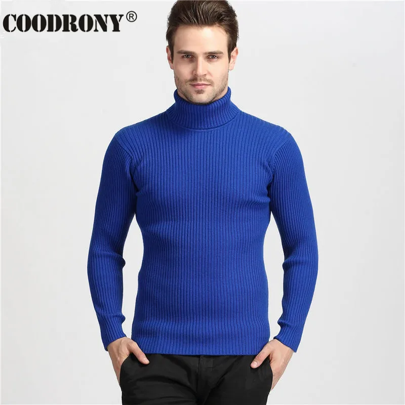 COODRONY – Pull en laine à col roulé pour homme, tricot, vêtement classique épais et chaud, hiver