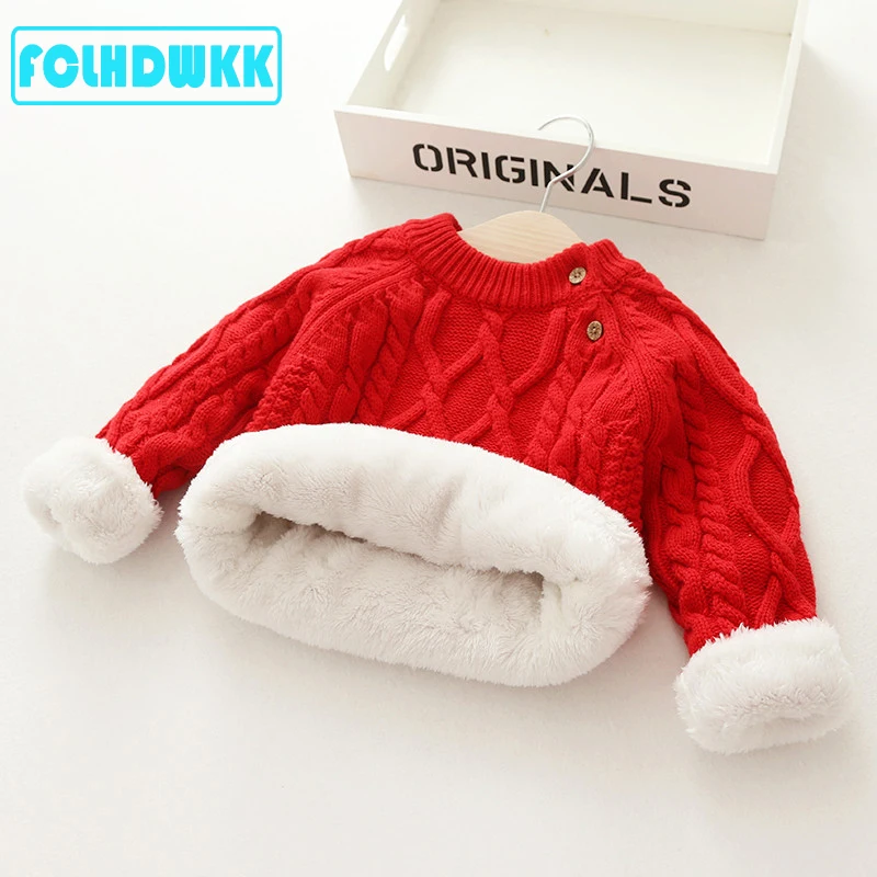 FCLHDWKK Pure Color Thicken Winter Baby Girl Sweater Boy Girls Kid Thicken Knitted Bottoming Shirts Pullover Sweaters 18M-8T