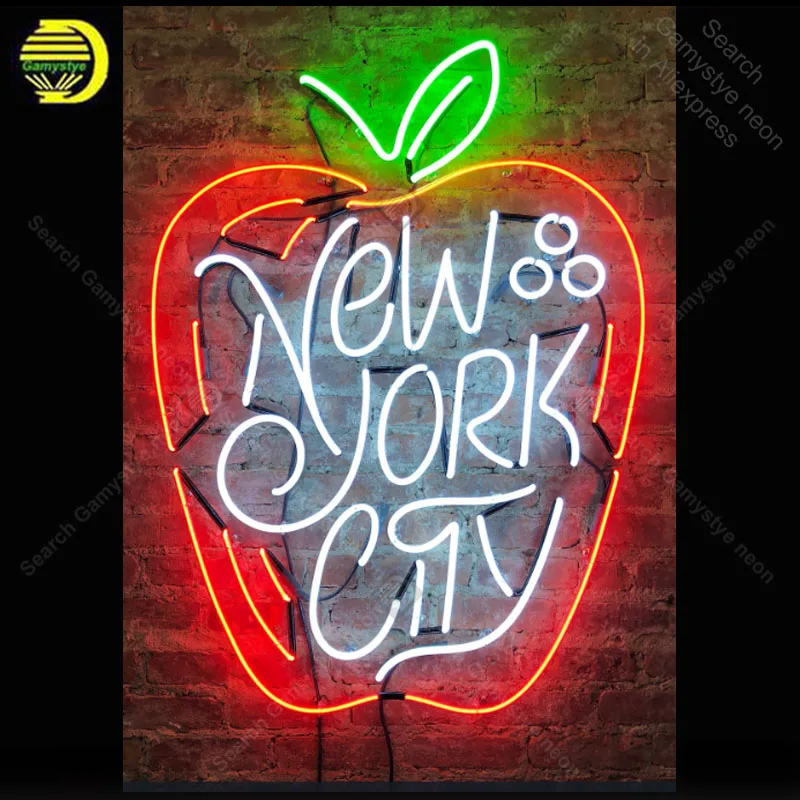 Neon Sign for New Yor City Apple shape Neon Bulb sign handcraft Real Glass tubes windows Dropshipping neon bar lights Home Decor