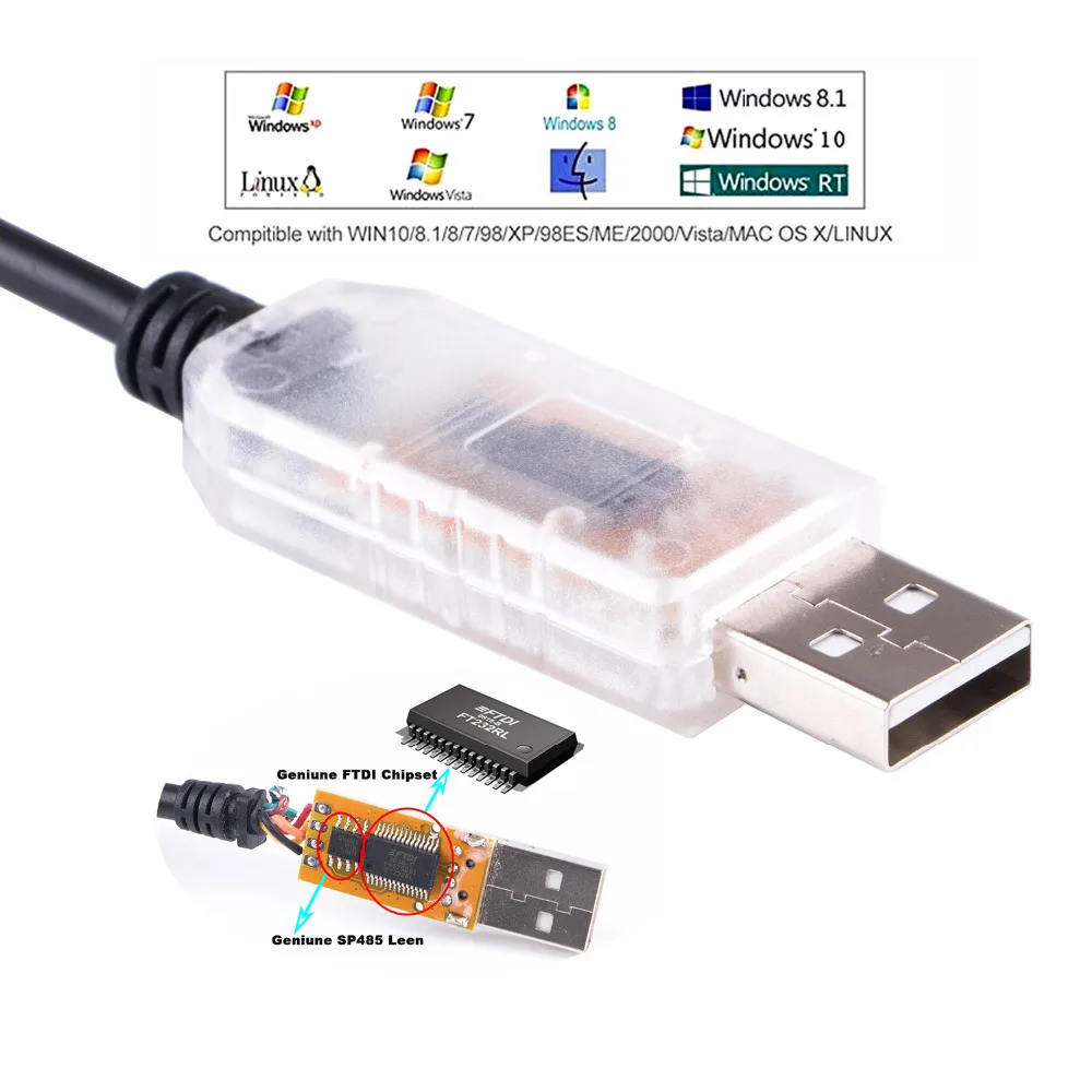 FTDI USB to RS485 Wire End Converter Connector Wiring Pinout Cable Compatible USB-RS485-WE-1800BT