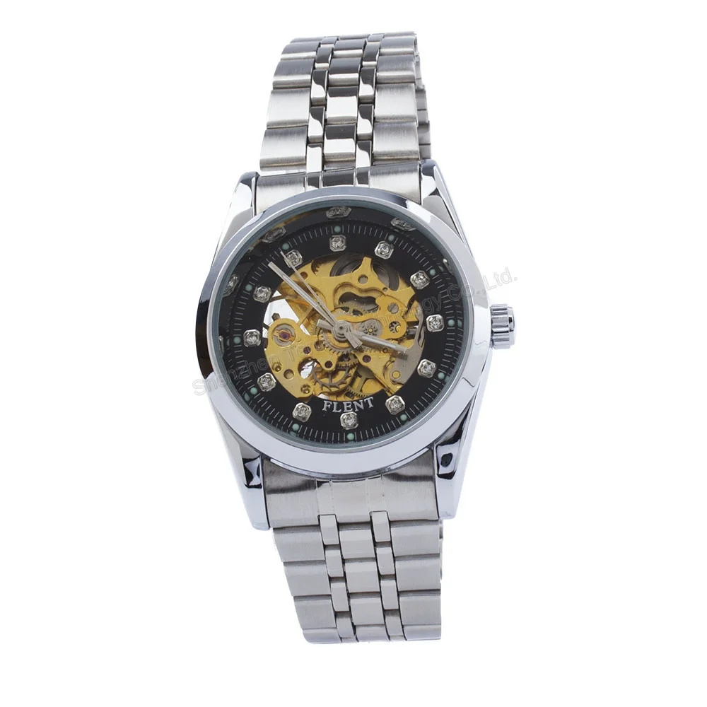 Women Fashion Diamond Dial Silve Steel Band automatic Self-winding watch Water Resistant Skeleton Watches