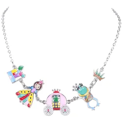 Bonsny Statement Enamel Necklace Angel Frog House Crown AlloyLong Collar Chain Pendant New Jewelry For Women Accessories Jewelry