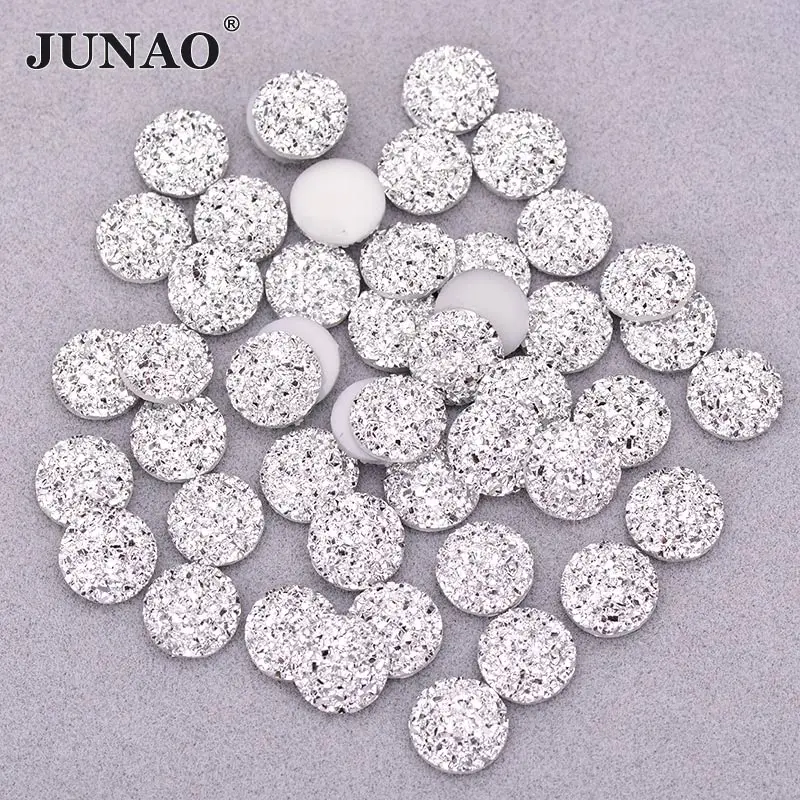 JUNAO 50Pcs 12mm Shiny Purple AB Crystal Rhinestones Round Resin Stones Applique Non Hotfix Diamond Flatback Crystal For Crafts