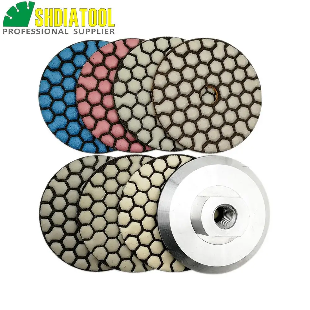 SHDIATOOL 7pcs/set 80mm Diamond Flexible Dry polishing Pad & 1pc Aluminum Based Backer Granite Marble Ceramic 3\