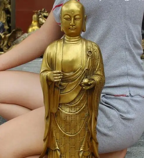 Chinese Buddhism Pure Bronze Tang San Buddha Statue