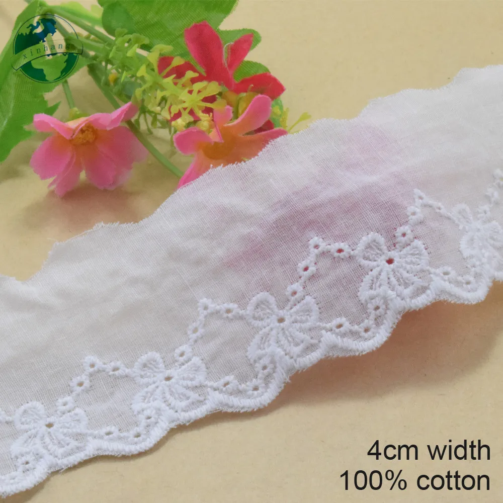 5yards 4cm cotton white embroided lace ribbon dolls trim DIY wedding Accessories supplies african french lace applique #3538