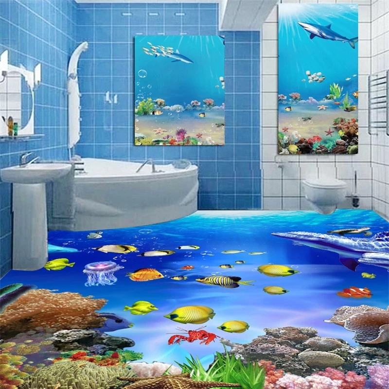 beibehang Custom Photo Floor Wallpaper Underwater World Tropical Fish Living Room Bedroom 3D Mural PVC Self-adhesive Wall paper