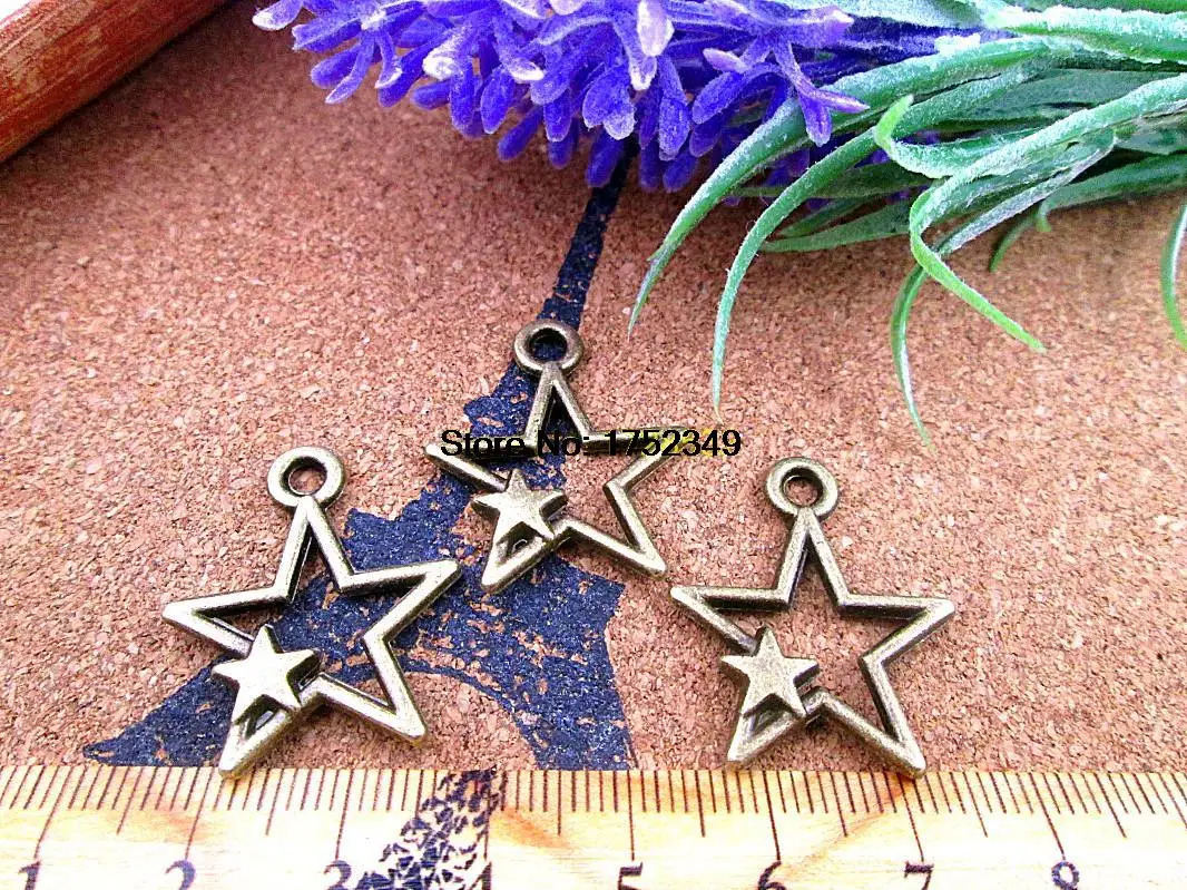 

12pcs 22*28MM Antique bronze star charm star with a small star charms pendants