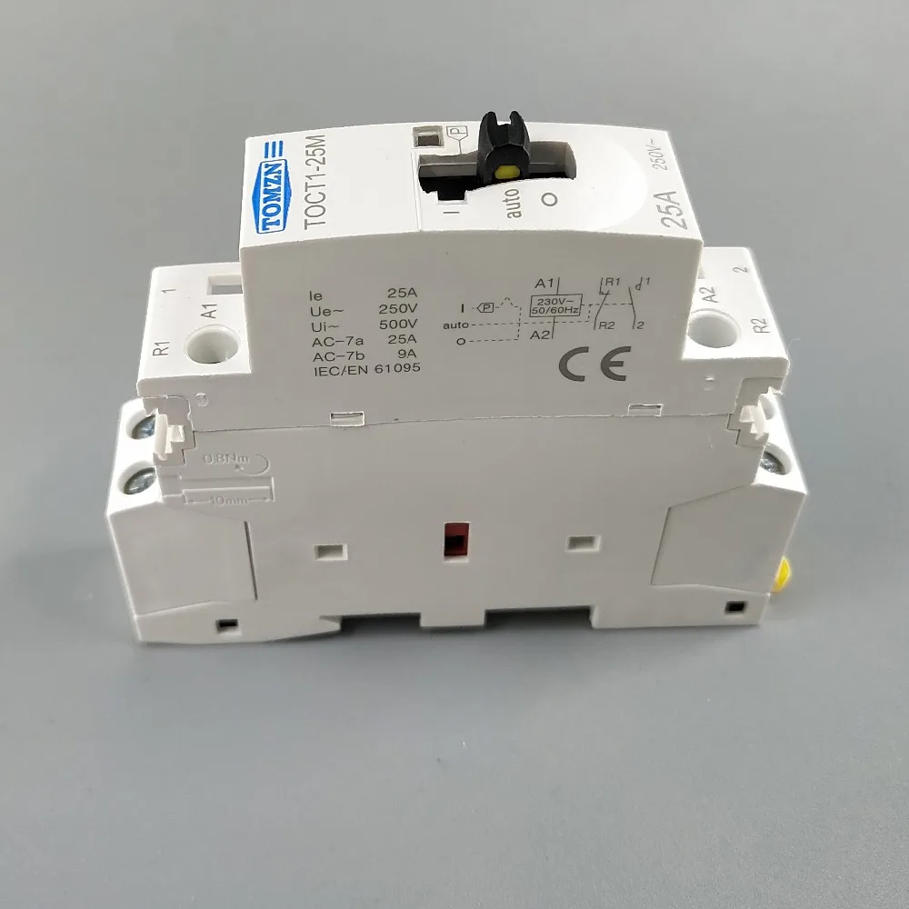 TOCT1 2P 25A 220V/230V 50/60HZ Din rail Household ac Modular contactor with Manual Control Switch 2NO or 1NO 1NC or 2NC