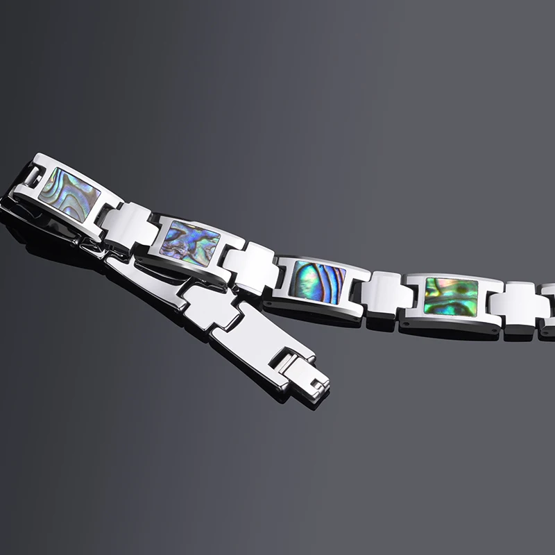 20CM Length Tungsten Carbide Bracelets Inlay Colorful Deep Sea Shells for Men Fashion Chain Jewelry