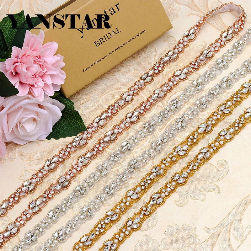 

YANSTAR (10Yard) Wholesale Hand Wedding Dresses Belts Beads Crystal Rhinestones Appliques Accessory Sewing On Bridal Sash YS883