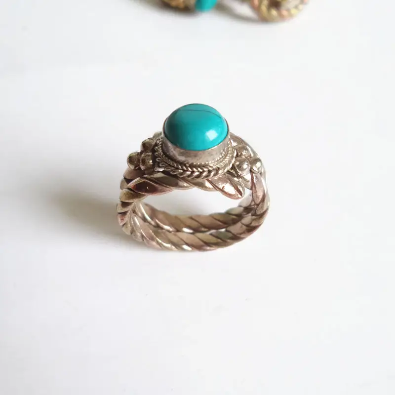 R101 Nepal Rose Copper Inlaid Stone Bead Wrapped Rings