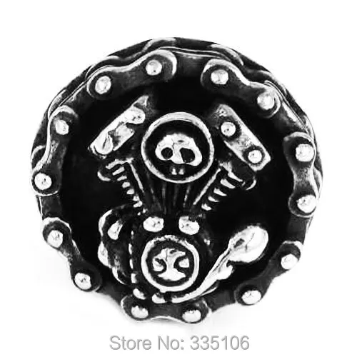 Heavy Bicycle Chain Engine Ring Motor Biker Skull Ring Stainless Steel Jewelry Engine Cross Biker Men Ring Wholesale SWR0355A