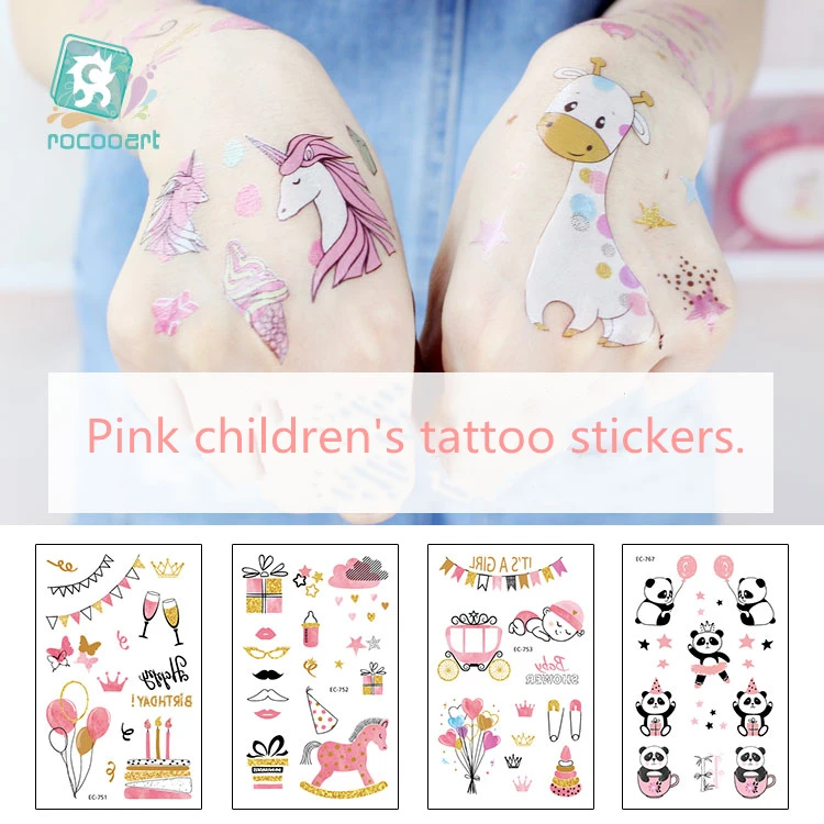 

Rocooart Pink Tattoo Stickers For Girls Birthday Party Present Fake Tatuajes Panda Sheep Waterproof Temporary Tattoo Kids Taty