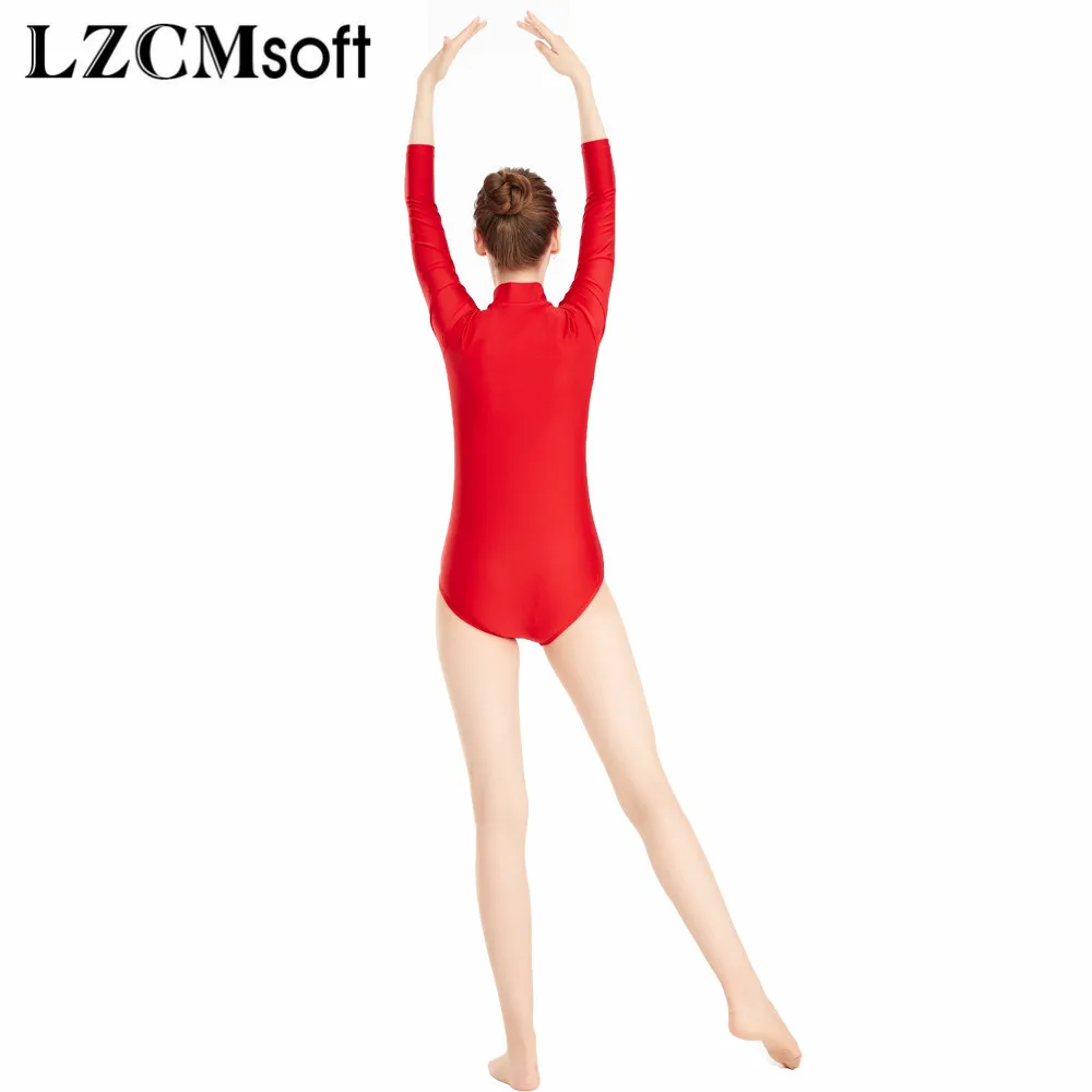 LZCMsoft Women\'s 3/4 Sleeve Front Zip Turtleneck Ballet Dance Leotards Spandex Nylon Gymnastics Leotards Girls Stage Costume