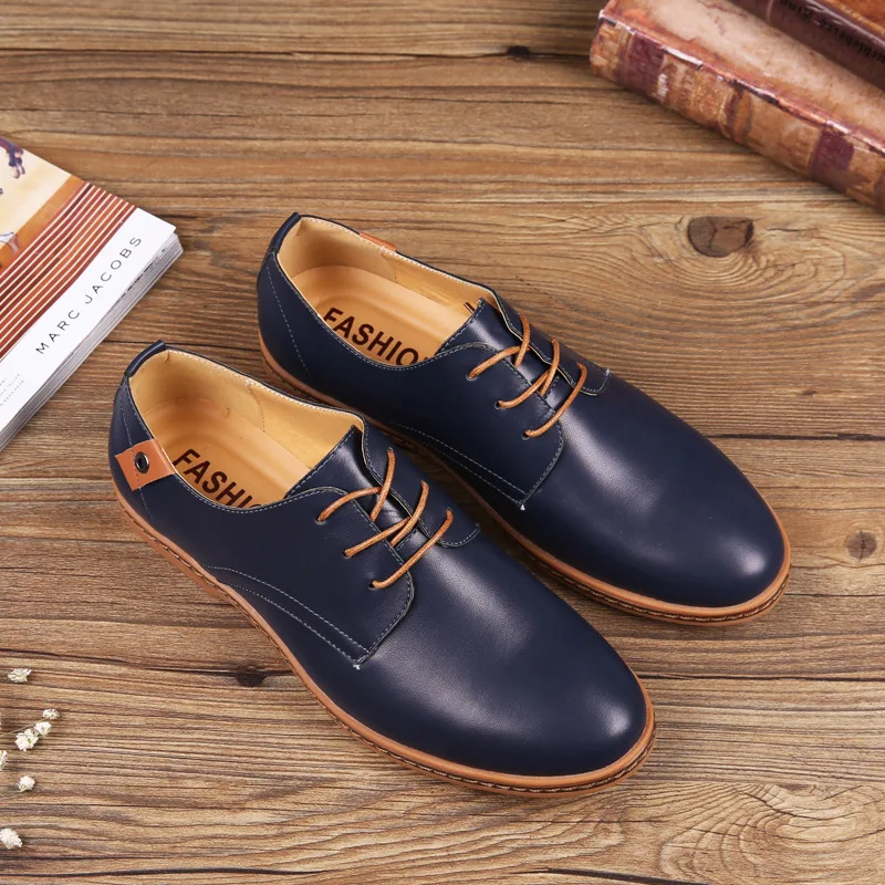 2022 Men Must Have Basic Shoes Low Top Black Brown Blue Men Oxford PU Leather Shoes Comfortable Men Office Dress Shoes Big Size