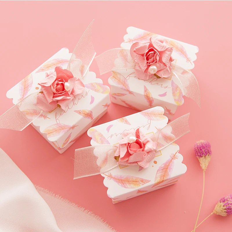 50 teile/beutel Traum Rosa geschenk box zugunsten box baby dusche taufe hochzeit süßigkeit box schokolade verpackung boxen papier taschen für geschenke