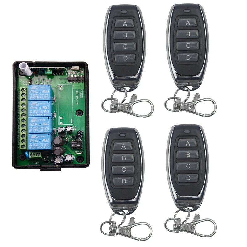 

AC 220v 4 CH RF Wireless Remote Control switch Receiver transmitter Fan/electric door/window 433mhz
