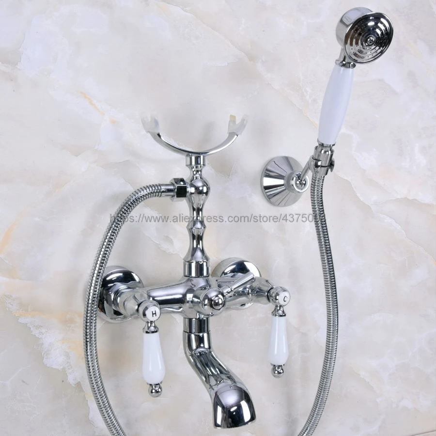 

Chrome Polished Bathroom Bathtub Mixer Faucet Telephone Style With Brass Handshower Bath & Shower Faucets Nna236