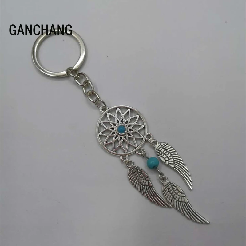 Gift Blue Beads Dreamcatcher Feather Wind Chimes Dream Catcher Key Chain Female Vintage Indian Style Keychain