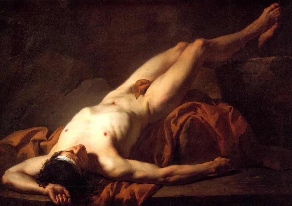 100% handmade high quality Oil Painting Reproduction on Linen Canvas,male-nude-known-as-hector-1778 by jacques Louis David