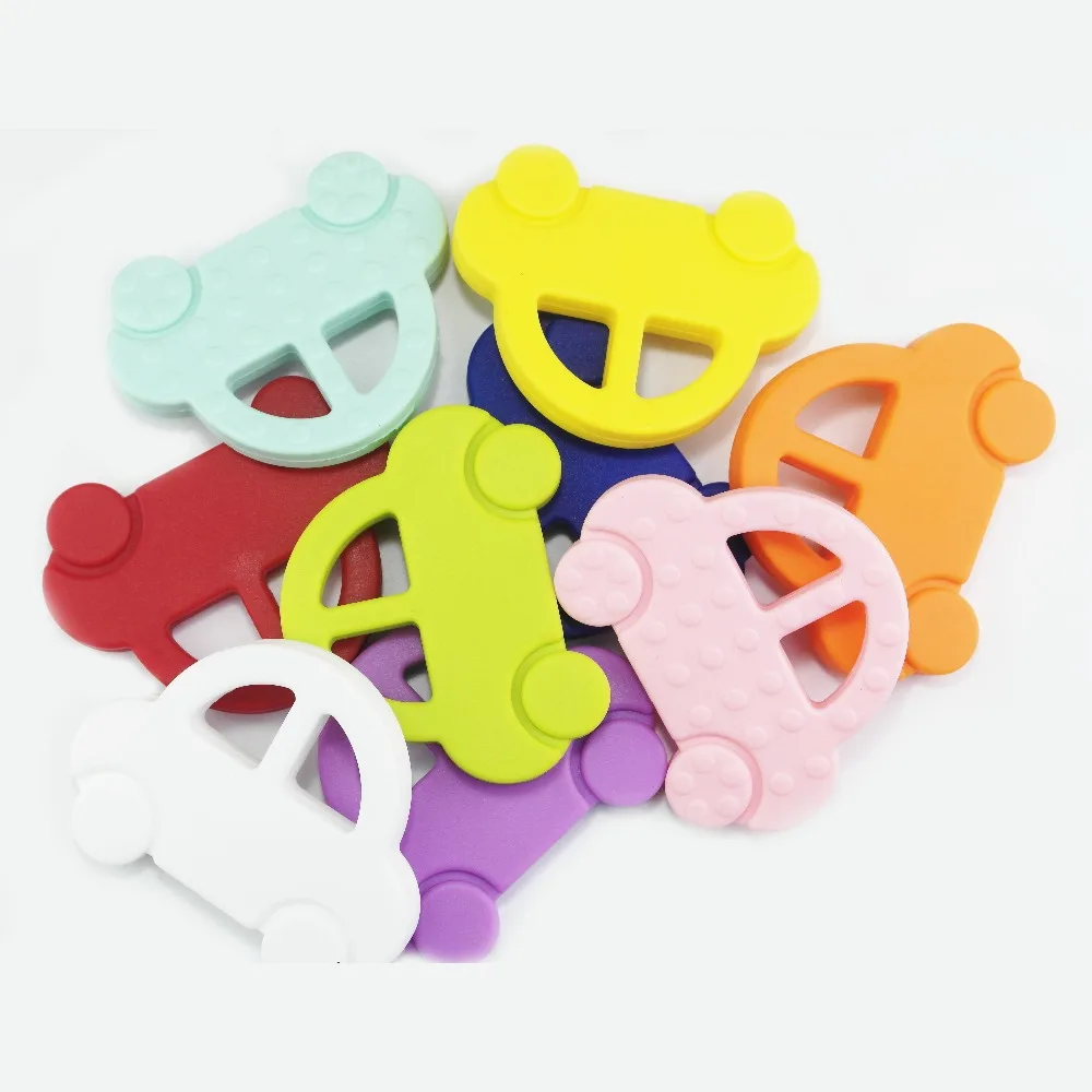 2pcs Mix colors Silicone mini Car Pendant DIY Teether Toy Teething Necklace Baby chew Toy BPA Free Food Grade Silicone