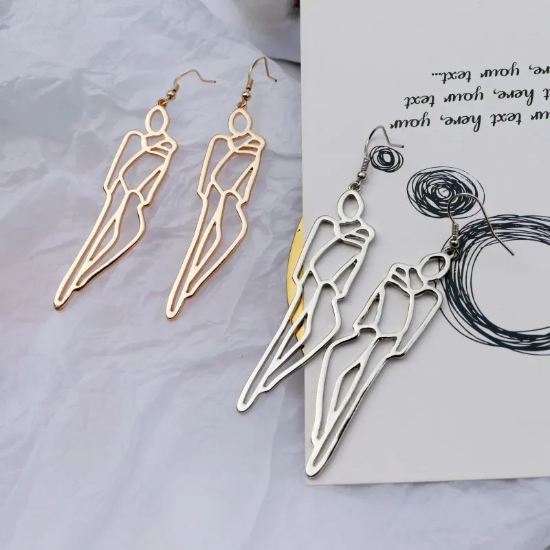 E128 حلق جسم الإنسان المعدني ، المبالغة أزياء شعبية الجوف خارج جسم الإنسان مجردة المعادن انخفاض القرط الطويل ، بالجملة