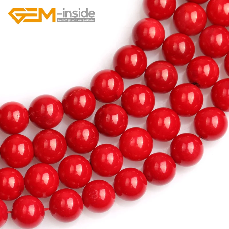 Round Dyed Red Coral Beads A Grade: 4mm to 11mm  DIY Loose Beads For Jewelry Making Bead Strand 15 Inches Wholesale