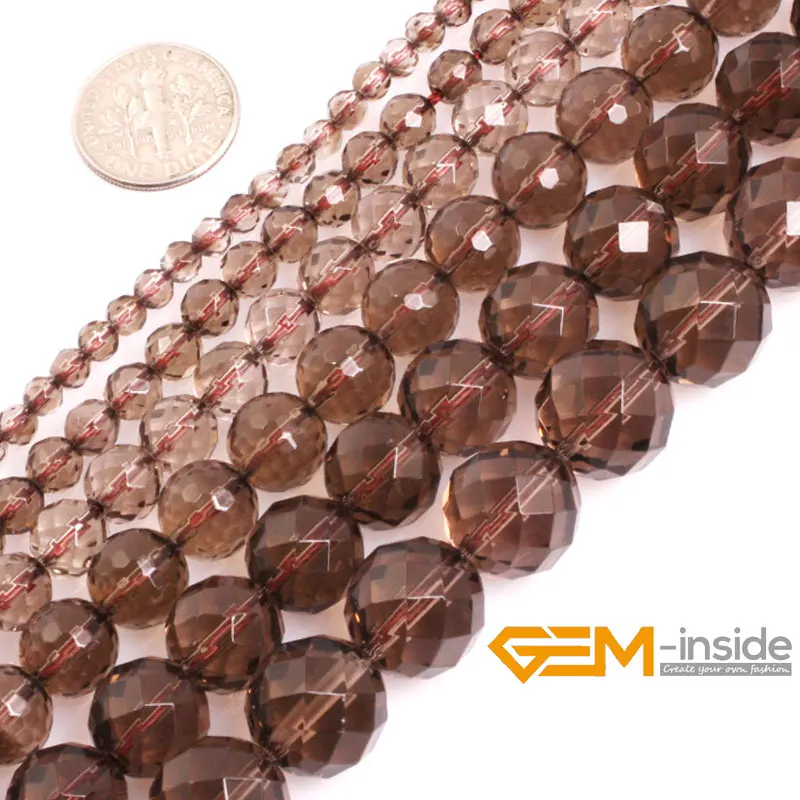 

AAA Grade Natural Stone Light Brown Smoky Quartzs Faceted Round Beads For Jewelry Making Strand 15"DIY Jewelry Making Beads