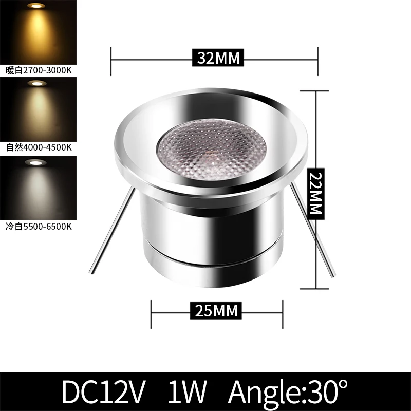 Miniluz descendente en miniatura para bar, foco pequeño de techo empotrado, 12V, 1W