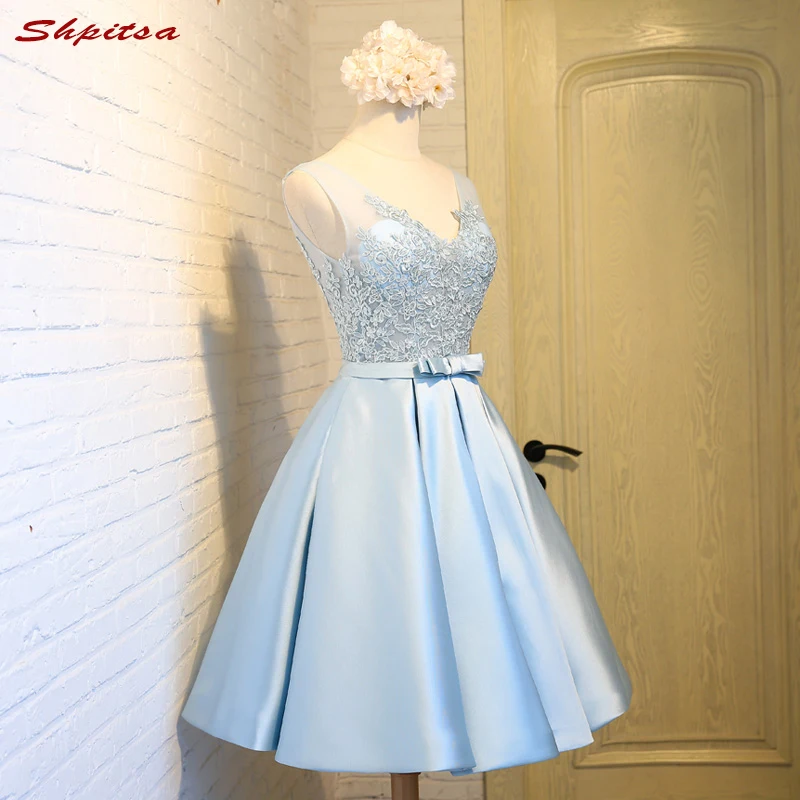 

Sky Blue Short Lace Homecoming Dresses Cocktail Prom Dresses Appliques 8 Grade Graduation Dresses vestido de formatura curto