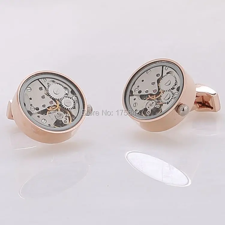 Lepton New 2015 Non-Functional Watch Cufflinks and Cover glass with silver color frame on Movement cuff links for mens Gift
